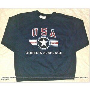 NWT Gildan Mens Sweatshirt XL Patriotic USA Navy Blue & Red American Pride